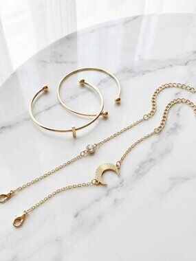 Ladies Moon Bangle Bracelet Set